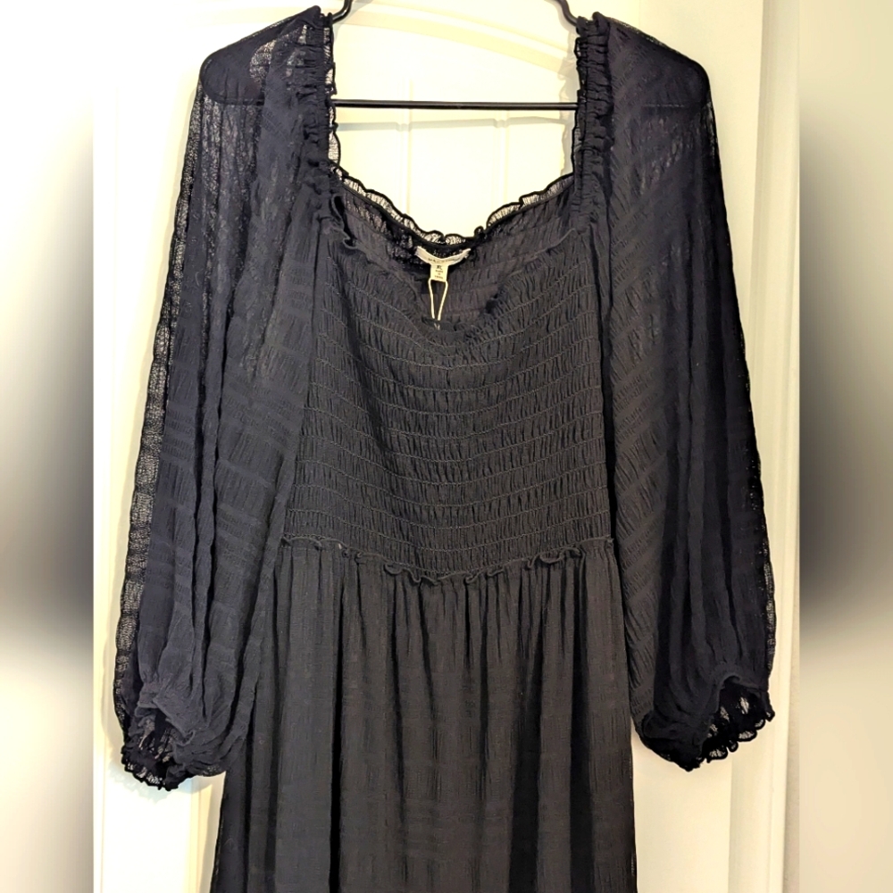 BNWT XL Max Studio Black Milkmaid Mesh Tiered Dress